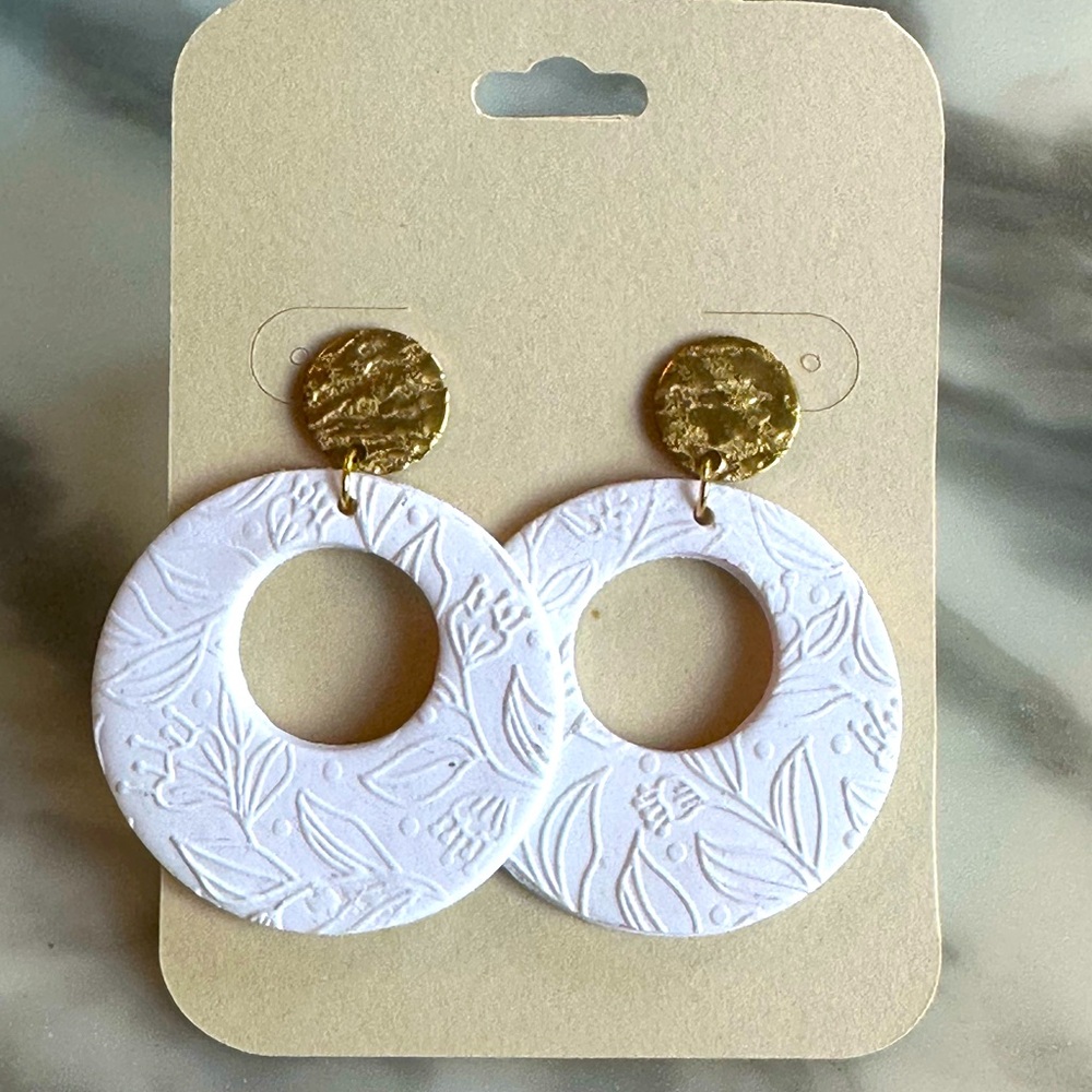 White Polymer Clay Circle Earrings